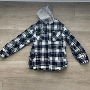 Mens Wrangler Plaid Hooded Jacket - Black and Cream